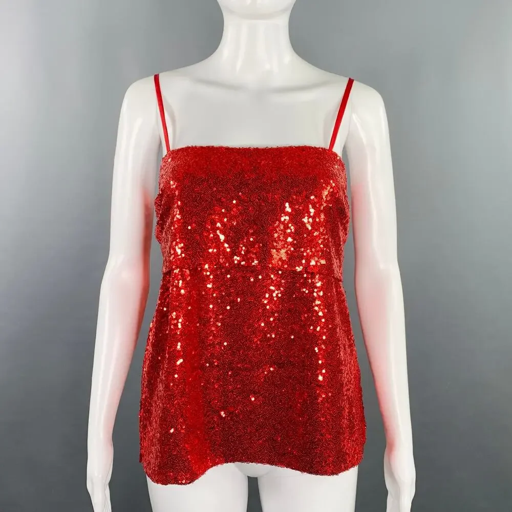 PRABAL GURUNG Size 2 Red Polyester Sequined Draped Dress Top
